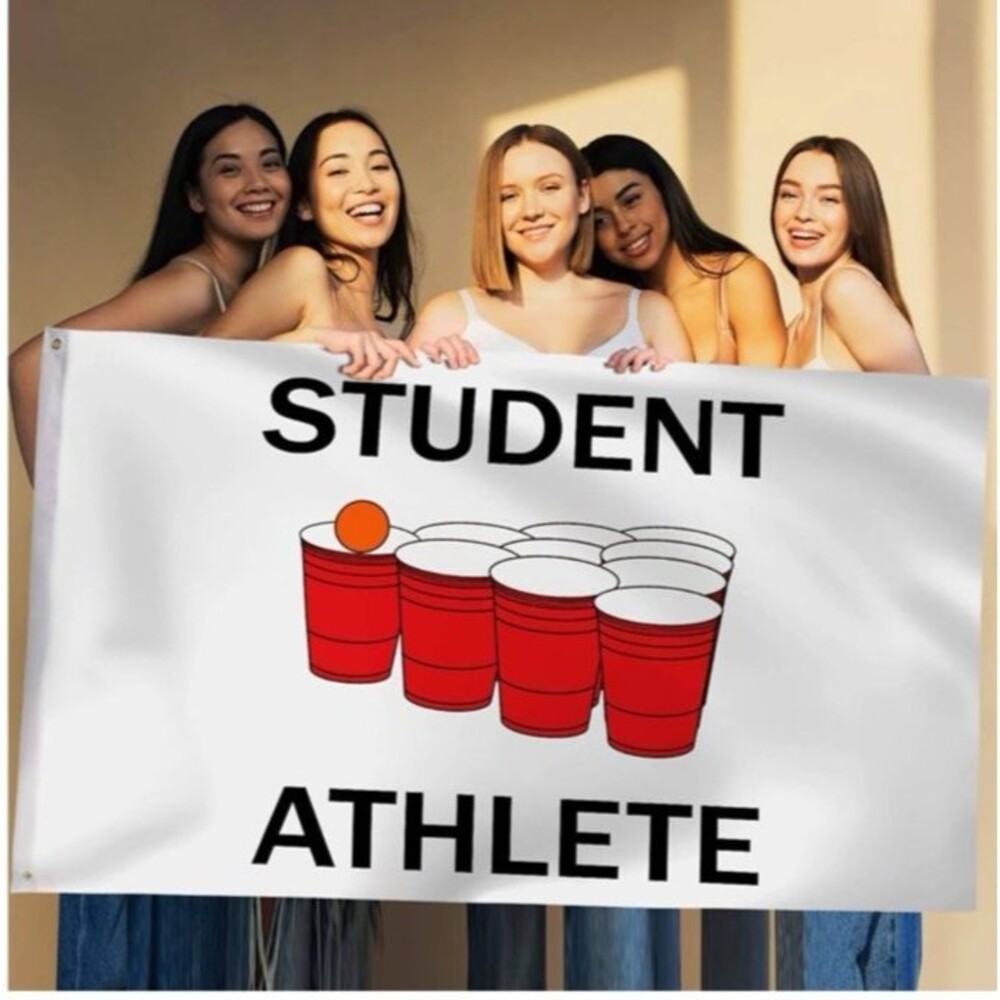 Student Athlete Beer Pong Funny College Student Flag White Dorm 5'x3' Tapestry - Picture 7 of 7